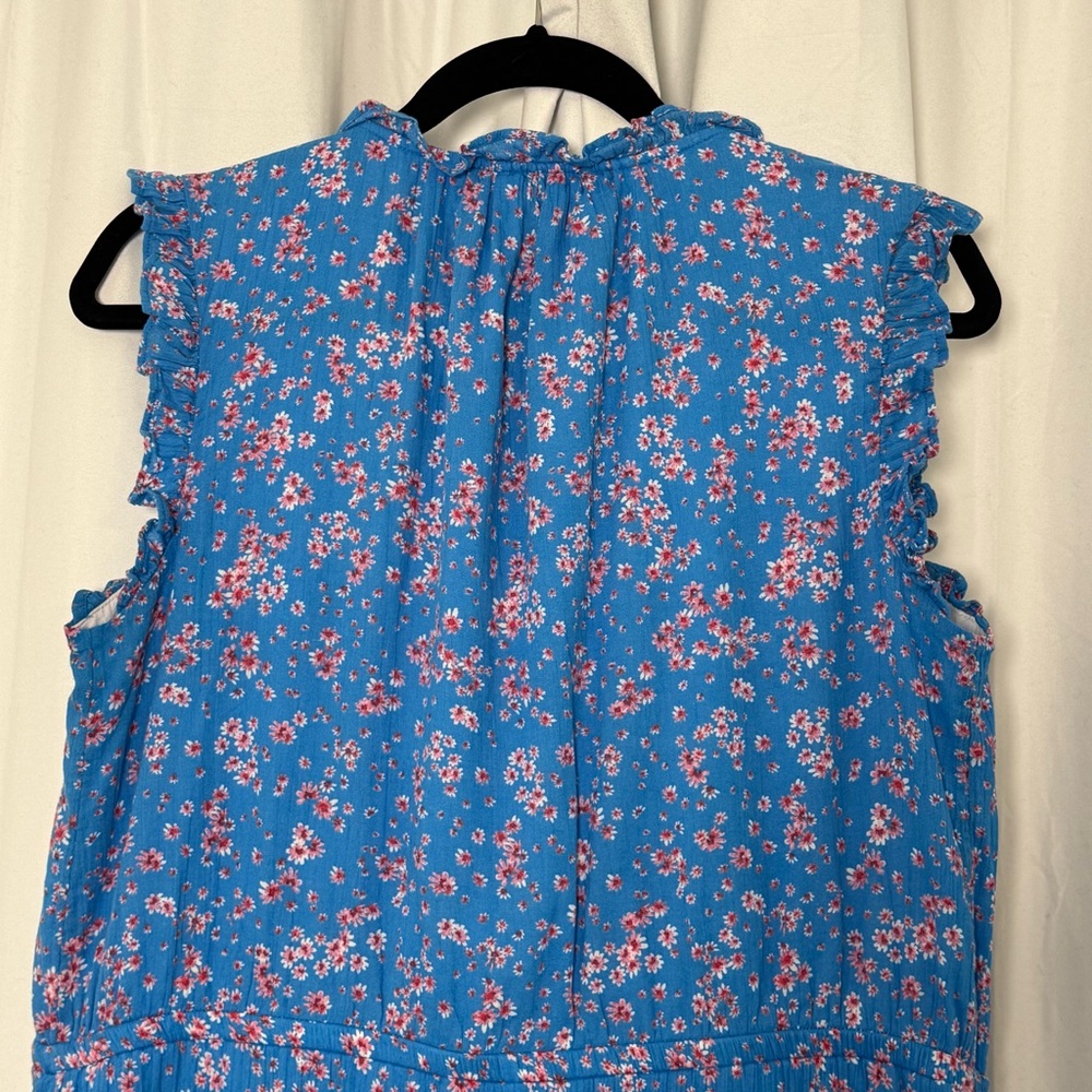 Draper James Lucinda Floral Dress Blue Pink Cotton Ruffle Hem V Neck Women’s L - Picture 9 of 13
